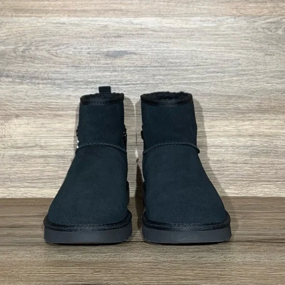 UGG Women’s Classic Mini Chain Black Suede Boots - Picture 2 of 11